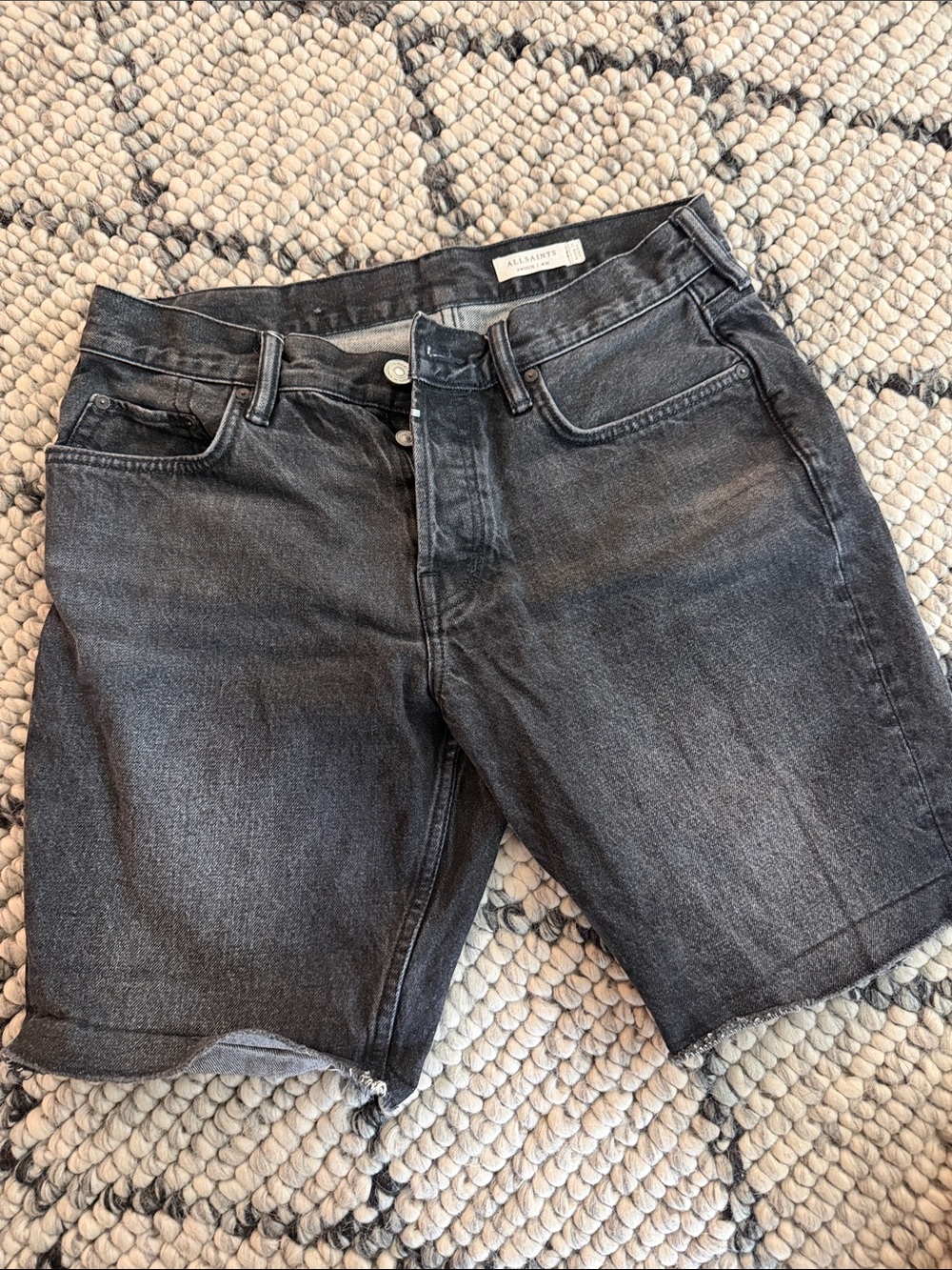 All Saints Black Washed Denim Cutoff Shorts